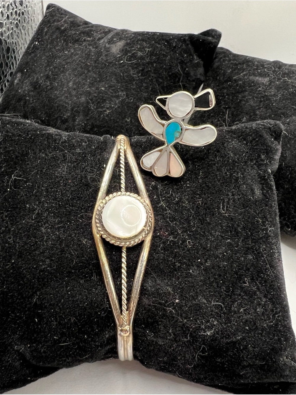 Sterling Silver Mother of Pearl Bracelet and Turquoise Ring